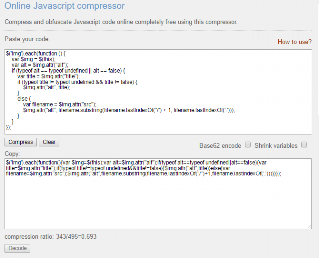 Công cụ javascriptcompressor.com