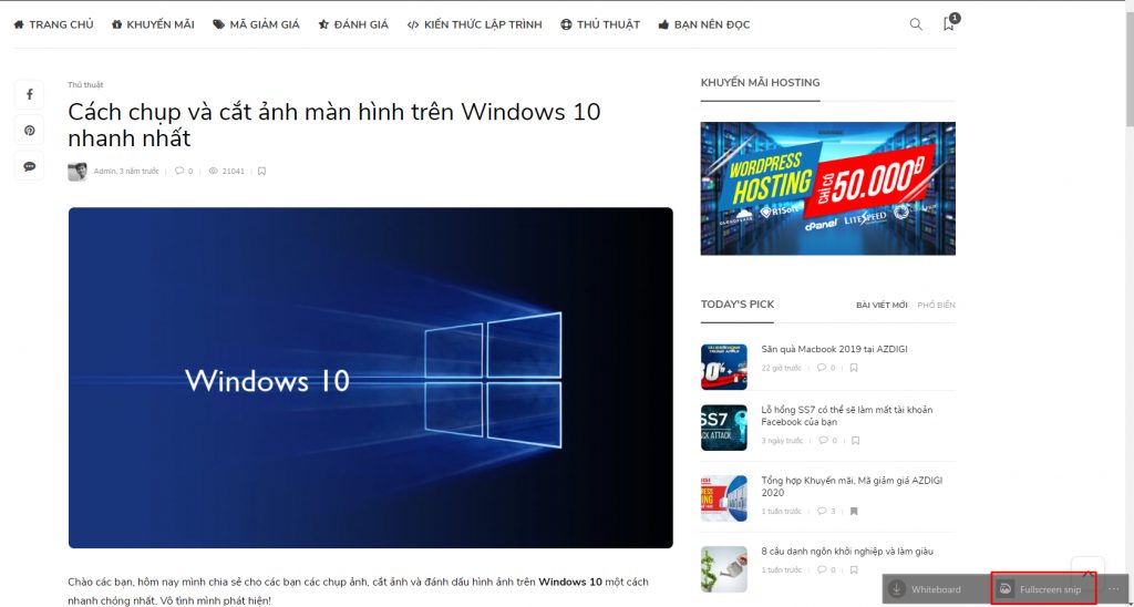 Nhấn tổ hợp phím Windows + W